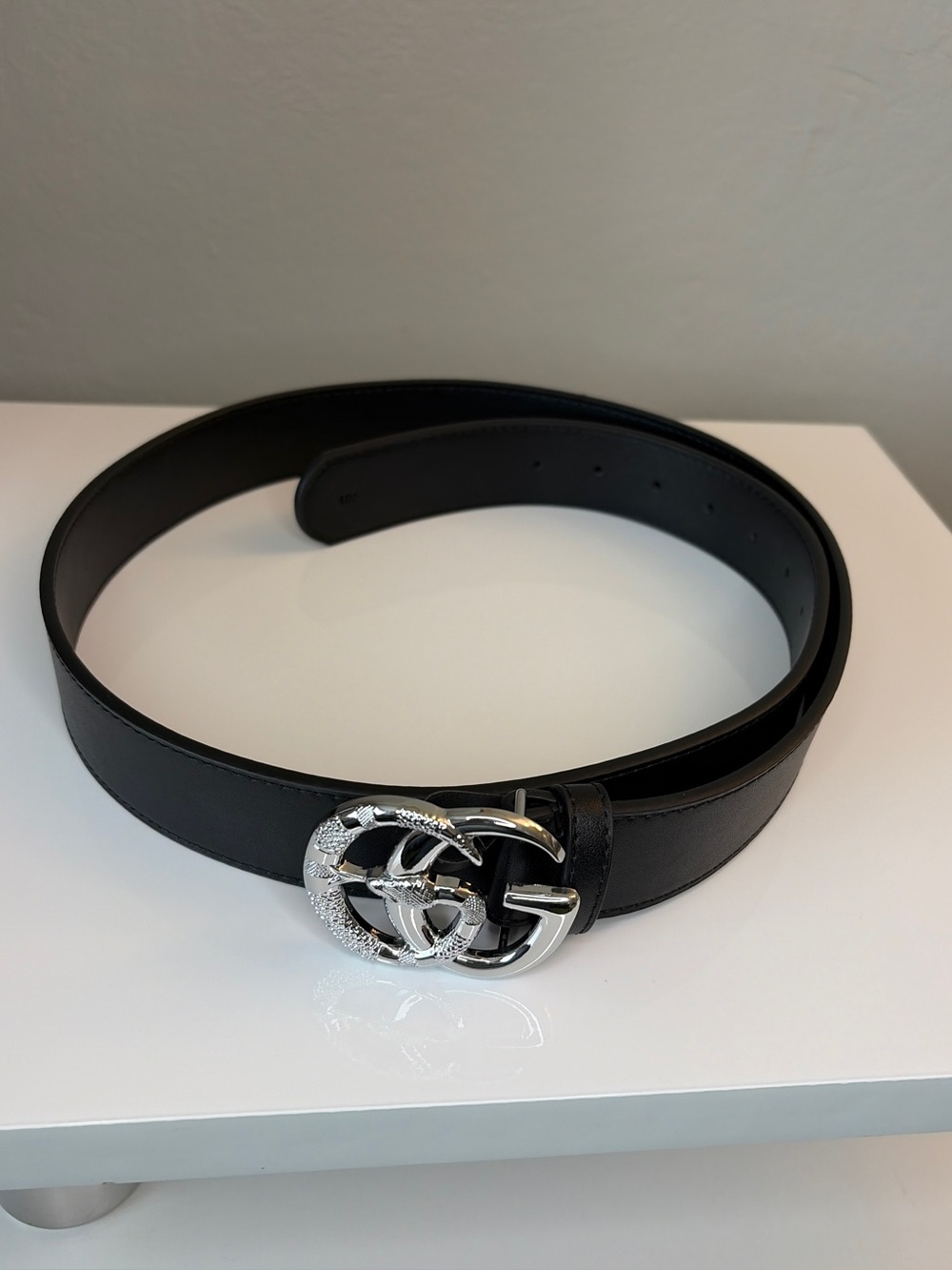 Mens Black GG Genuine Leather Snake Belt Fits Waist 37-39